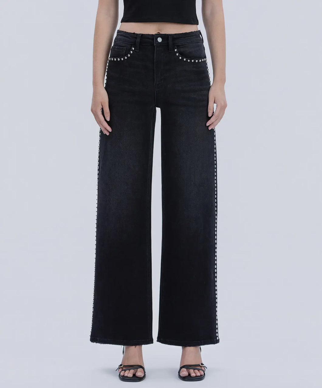 High Rise Studded Wide Leg